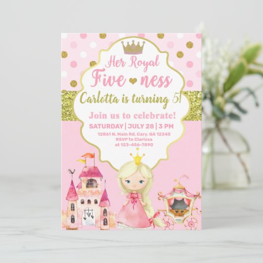 プリンセス、五才、女王室のの子の誕生日招待状。 招待状 (スタンド正面)