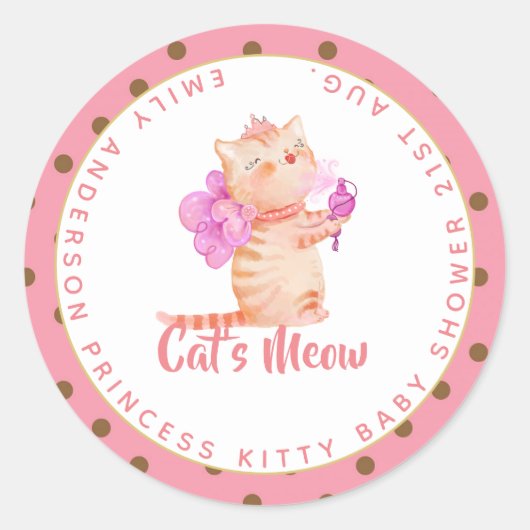プリンセス（名前）は猫ニャーガールズピンクシャワー ラウンドシール (正面)