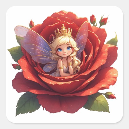 👑 プリンセス・妖精・バラ ステッカー 誕生日ギフト用 (正面)