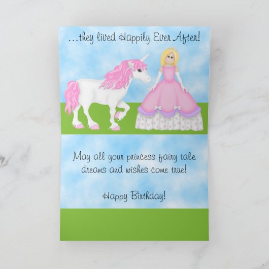 プリンセス、王子とユニコーン誕生日カード カード (内部)