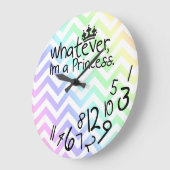 プリンセス-虹のシェブロンパターン--は、私であるものは何でも ラージ壁時計 (傾斜)