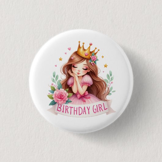 プリンセス 誕生日 女の子 クラウン 缶バッジ (正面)