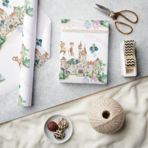 プリンセス、騎士&ドラゴンズ妖精誕生日 ラッピングペーパー