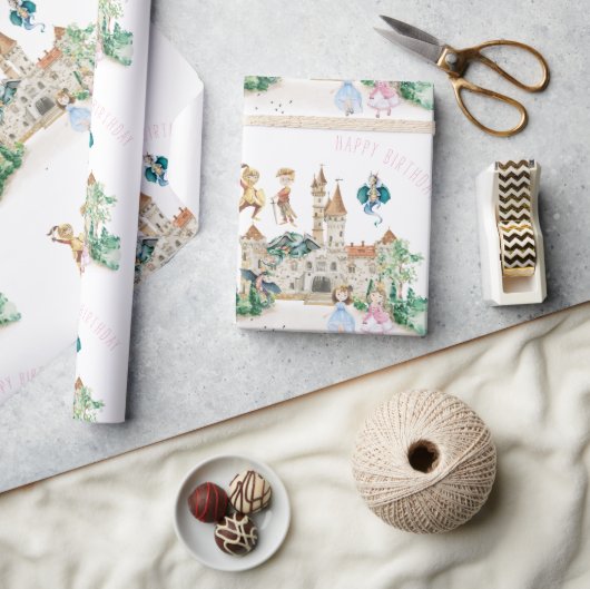 プリンセス、騎士&ドラゴンズ妖精誕生日 ラッピングペーパー (クラフト)