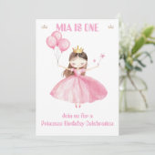 プリンセス 1歳の誕生日招待状 女の子 👑 招待状 (スタンド正面)