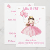 プリンセス 1歳の誕生日招待状 女の子 👑 招待状 (正面/裏面)