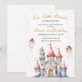 プリンセス 1歳の誕生日 招待状 ,プリンセスのお城 (正面/裏面)