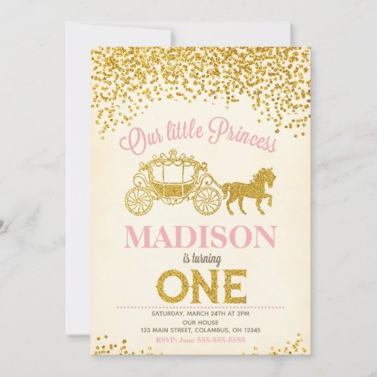 プリンセス 1歳 誕生日 招待状 / グリッター (正面)