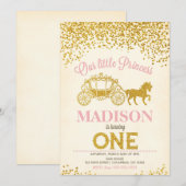 プリンセス 1歳 誕生日 招待状 / グリッター (正面/裏面)