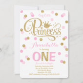 プリンセス 1歳 誕生日 招待状 ピンク ゴールド 招待状 (正面)