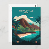 プリンセビルカウアイハワイビーチマウンテンズレトロ ポストカード (正面/裏面)