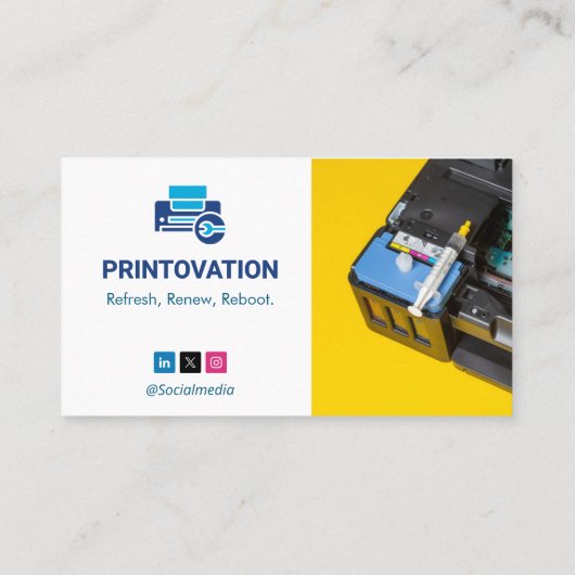 プリンタの修復ビジネス | 黄色の白のバーコード 名刺 (裏面)