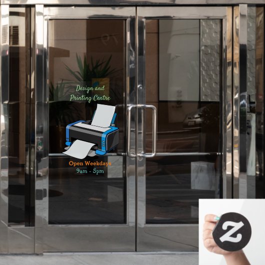 プリンタの漫画イラストレーション ウィンドウサイン (オフィスドア)