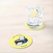 プリンタの漫画イラストレーション ラウンドペーパーコースター (インサイチュ)