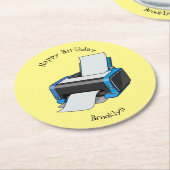 プリンタの漫画イラストレーション ラウンドペーパーコースター (アングル)