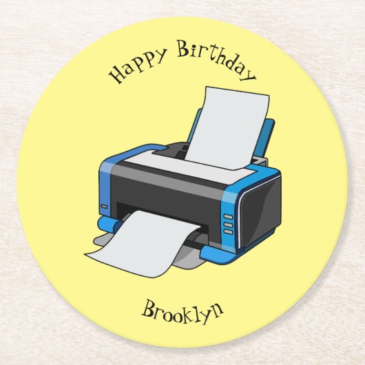 プリンタの漫画イラストレーション ラウンドペーパーコースター (正面)