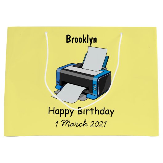 プリンタの漫画イラストレーション ラージペーパーバッグ (正面)