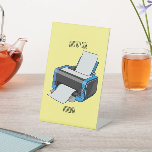 プリンタの漫画イラストレーション 台座サイン (インサイチュ)