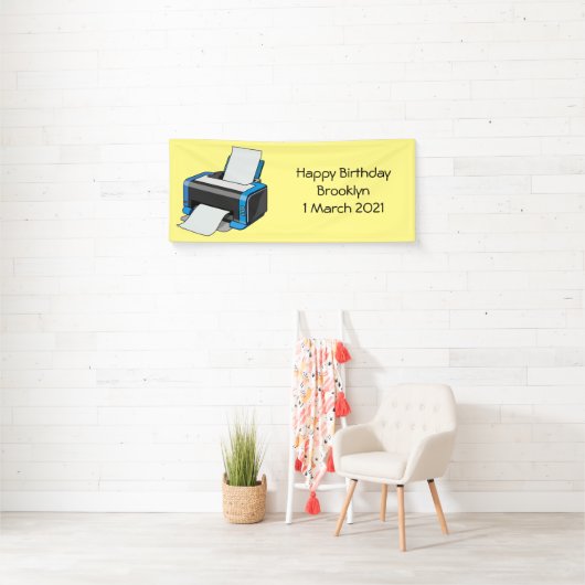 プリンタの漫画イラストレーション 横断幕 (インサイチュ)