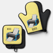 プリンタの漫画イラストレーション 鍋つかみ&鍋敷きセット (正面/裏面)