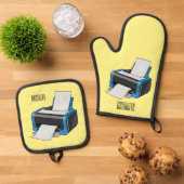 プリンタの漫画イラストレーション 鍋つかみ&鍋敷きセット (トップダウン)