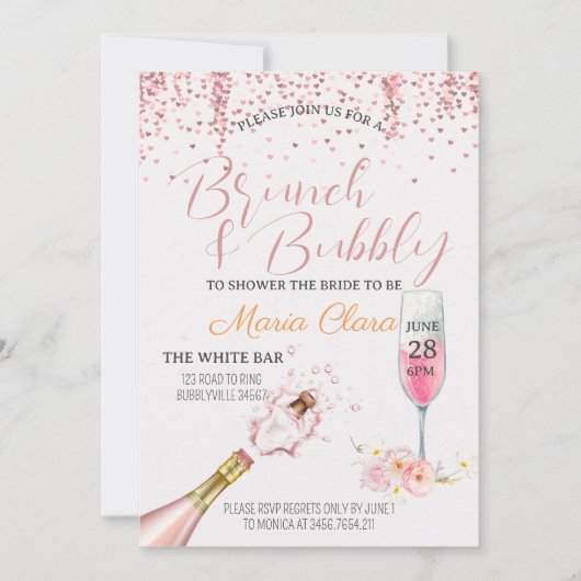 プリンタドール - ブランチ & バブル ピンクシャンパン 招待状 (正面)