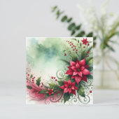 プリンタブル ポインセチアのクリスマスガーランド 招待状 (スタンド正面)