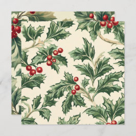 プリンタブル ヴィンテージ クリスマス ホーリー パターン ペーパー 招待状