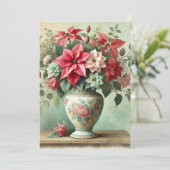 プリンタブル ヴィンテージ 水彩のポインセチアの花瓶 招待状 (スタンド正面)
