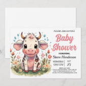 プリンタル パステル ファンシーカウ ベイビーシャワー 招待状 (正面/裏面)