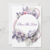 プリンターで印刷できるパープル ラベンダー 花の「Save the Date」カード 招待状 (裏面)