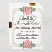 プリンター出力対応 フローラル セーブ・ザ・デート カード テンプレート (正面/裏面)