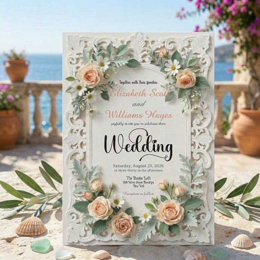 プリントされたアイボリー調の花のフォーマルな結婚式 招待状