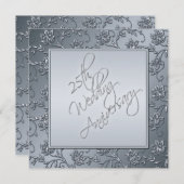 プリントされたシルバーグリッター 25周年 誕生日招待状 招待状 (正面/裏面)