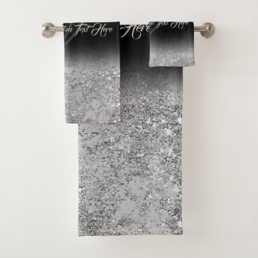 プリントされたスパークル効果きらきら光るシルバーグラムブラック バスタオルセット (インサイチュ)