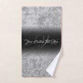 プリントされたスパークル効果きらきら光るシルバーグラムブラック バスタオルセット (ハンドタオル)