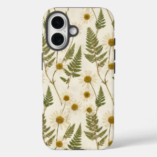 プリントされたデイジーとシダの植物画 古典的な植物標本 i iPhone 16ケース
