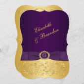 プリントされたボウパープル、金ゴールドフローラ結婚式の招待3 招待状 (正面/裏面)