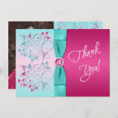 プリントされたボーピンク、アクアフローラ写真サンキューカード サンキューカード (正面/裏面)