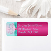 プリントされたボーピンク、アクアフローラ差出人住所ラベル ラベル (インサイチュ)