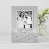 プリントされたリボンと蝶結びの25周年結婚記念日の写真招待状 招待状 (スタンド正面)