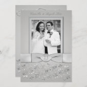 プリントされたリボンと蝶結びの25周年結婚記念日の写真招待状 招待状 (正面/裏面)
