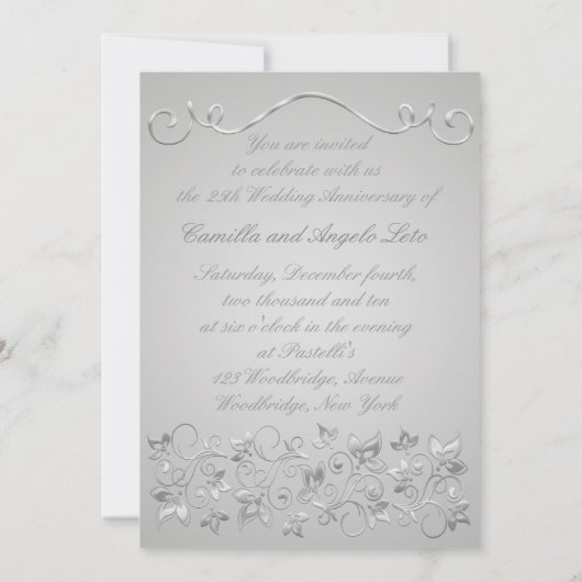 プリントされたリボンと蝶結びの25周年記念写真招待状 招待状 (裏面)