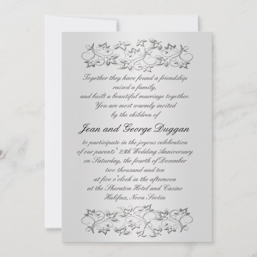 プリントされたリボンの25周年招待状(写真付き) 招待状 (裏面)