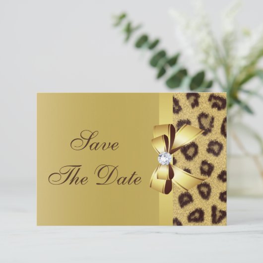 プリントされたリボン、ダイヤモンド & レパードプリントの「Save the Date」 セーブザデート (スタンド正面)