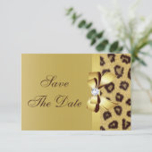 プリントされたリボン、ダイヤモンド & レパードプリントのSave the Date セーブザデート (スタンド正面)
