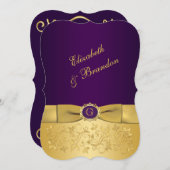 プリントされた弓パープル、金ゴールドフローラ結婚式の招待8 招待状 (正面/裏面)