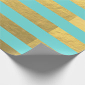 プリントされた青と金ストライプ箔の製品 ラッピングペーパー (角)