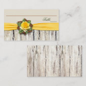 プリントされた黄色のバラ、リボン、バーラップ座席表 プレイスカード (正面/裏面)