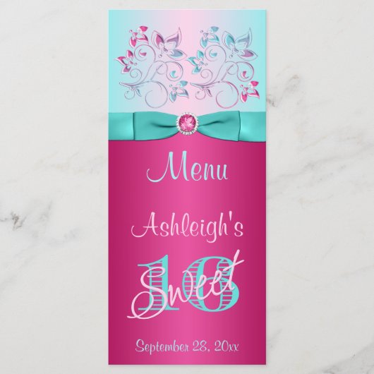プリントされたBOWピンク、アクアフローラスイート16メニューカード メニュー (正面)
